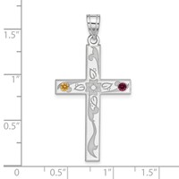 Sterling Silver Rh-plt Crystal Family Cross Pendant view 3