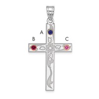 Sterling Silver Rh-plt 14K Bezel Crystal Family Cross Pendant view 3