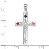 Sterling Silver Rh-plt 14K Bezel Crystal Family Cross Pendant view 2
