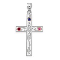 Sterling Silver Rh-plt 14K Bezel Crystal Family Cross Pendant view 1