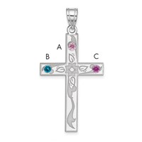 Sterling Silver Rh-plt Crystal Family Cross Pendant view 1