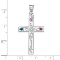 Sterling Silver Rh-plt Crystal Family Cross Pendant view 3