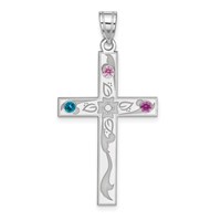 Sterling Silver Rh-plt Crystal Family Cross Pendant view 2