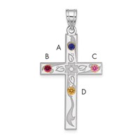 Sterling Silver Rh-plt 14K Bezel Crystal Family Cross Pendant view 3