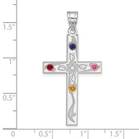 Sterling Silver Rh-plt 14K Bezel Crystal Family Cross Pendant view 2