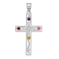 Sterling Silver Rh-plt 14K Bezel Crystal Family Cross Pendant view 1