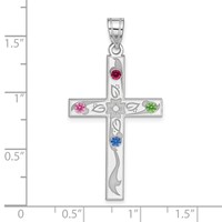 Sterling Silver Rh-plt Crystal Family Cross Pendant view 3