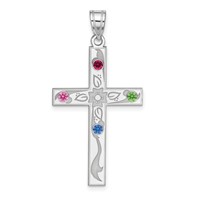 Sterling Silver Rh-plt Crystal Family Cross Pendant view 2