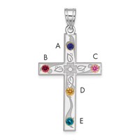 Sterling Silver Rh-plt 14K Bezel Crystal Family Cross Pendant view 3