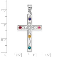 Sterling Silver Rh-plt 14K Bezel Crystal Family Cross Pendant view 2