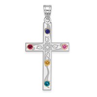 Sterling Silver Rh-plt 14K Bezel Crystal Family Cross Pendant view 1