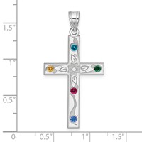 Sterling Silver Rh-plt Crystal Family Cross Pendant view 3