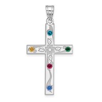 Sterling Silver Rh-plt Crystal Family Cross Pendant view 2