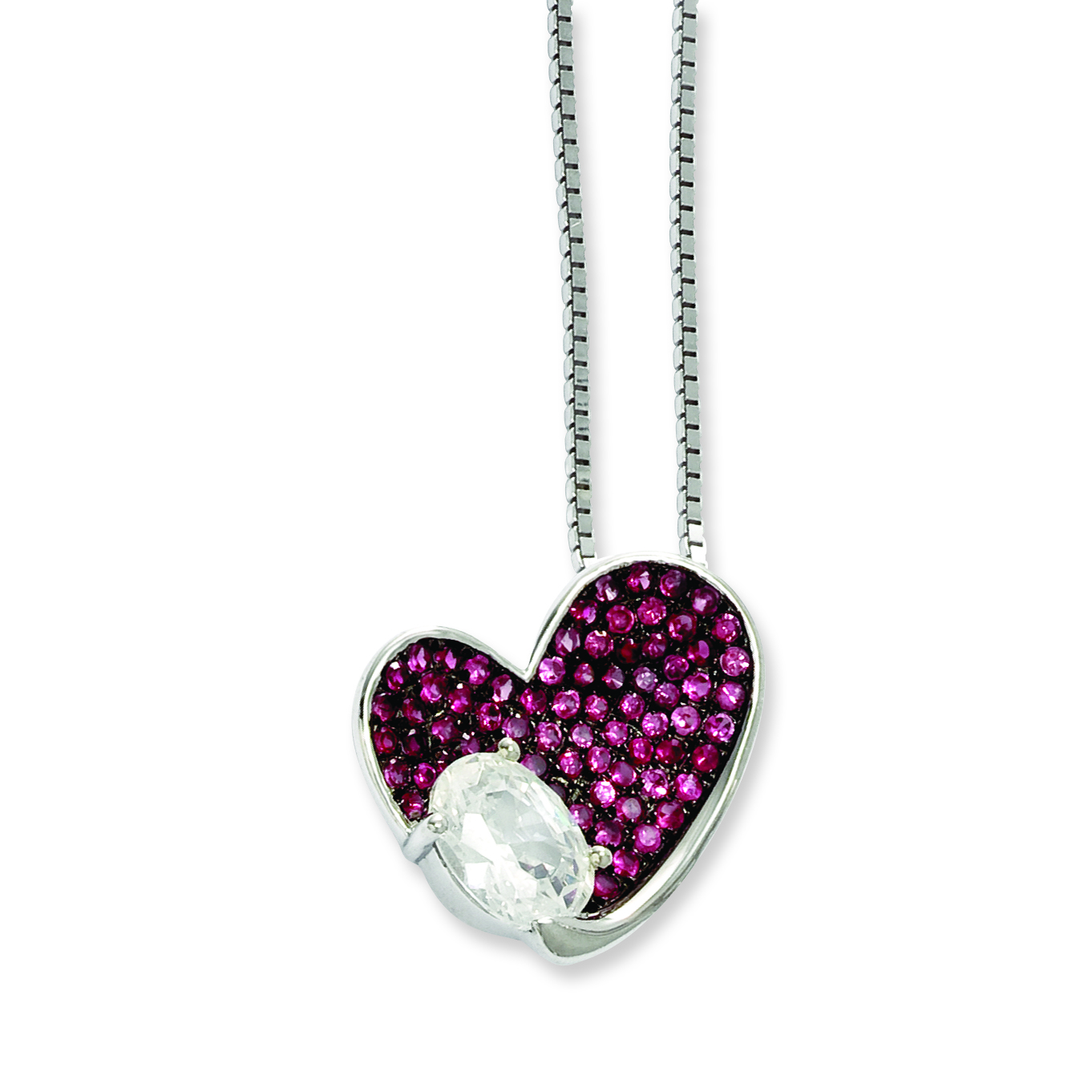 Closeouts Sterling Silver & CZ Brilliant Embers Polished Heart Necklace
