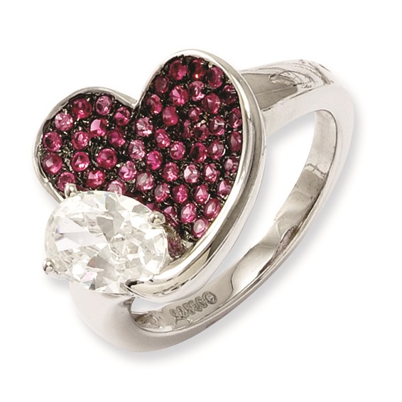 Sterling Silver & CZ Brilliant Embers Pink Heart Ring