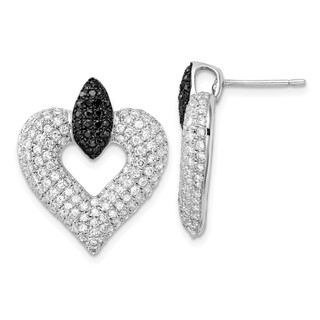 Sterling Silver Black & Clear CZ Brilliant Embers Heart Post Earrings