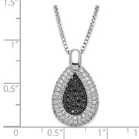Sterling Silver Rhodium-plated Black & Clear CZ Teardrop Brilliant Embers Necklace with Ext, 2" view 3