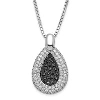 Sterling Silver Rhodium-plated Black & Clear CZ Teardrop Brilliant Embers Necklace with Ext, 2" view 1