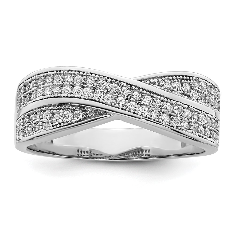 Brilliant Embers Sterling Silver Rhodium-plated 72 Stone Criss Cross Micro Pavé CZ Ring