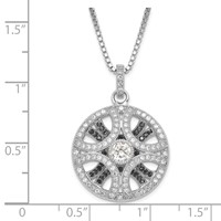 Sterling Silver Rhodium-Plated Black & Clear CZ Circle Brilliant Embers Necklace with Ext, 2" view 3