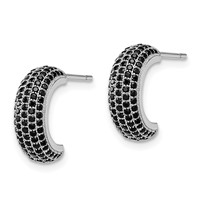 Brilliant Embers Sterling Silver Rhodium-plated 198 Stone Black Micro Pavé CZ J Hoop Post Earrings view 2