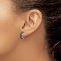 Brilliant Embers Sterling Silver Rhodium-plated 198 Stone Black Micro Pavé CZ J Hoop Post Earrings view 3