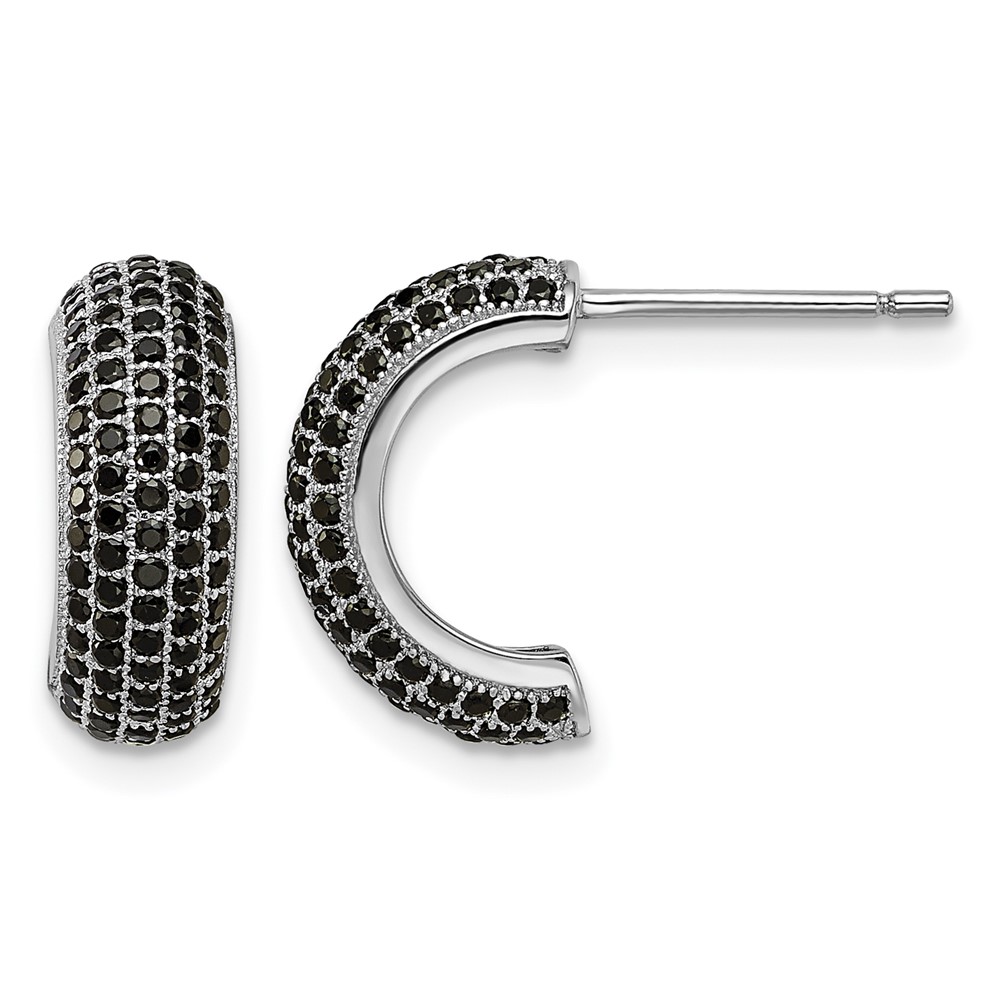 Brilliant Embers Sterling Silver Rhodium-plated 198 Stone Black Micro Pavé CZ J Hoop Post Earrings