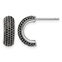 Brilliant Embers Sterling Silver Rhodium-plated 198 Stone Black Micro Pavé CZ J Hoop Post Earrings view 1