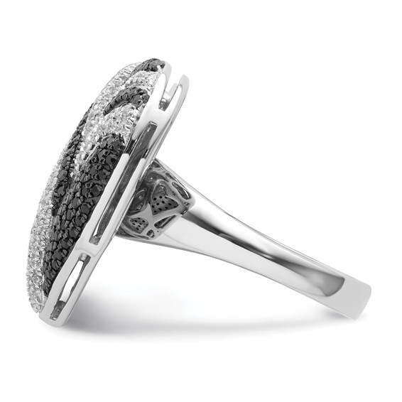 Sterling Silver Black & Clear CZ Brilliant Embers Heart Ring