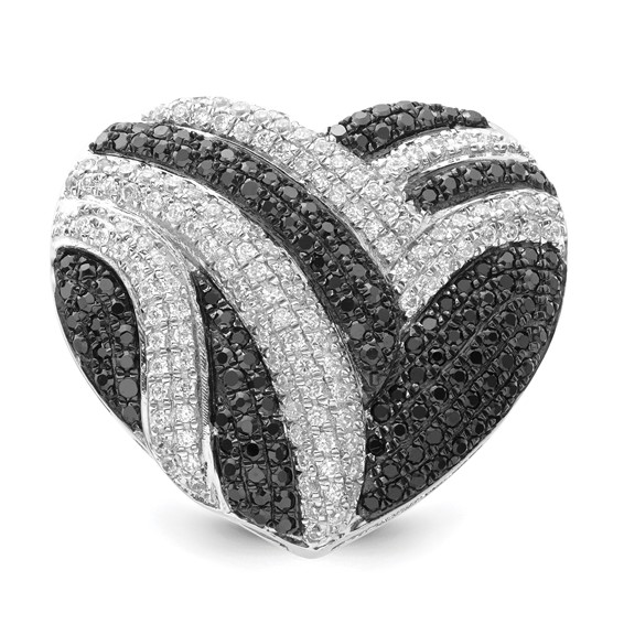 Sterling Silver Black & Clear CZ Brilliant Embers Heart Ring
