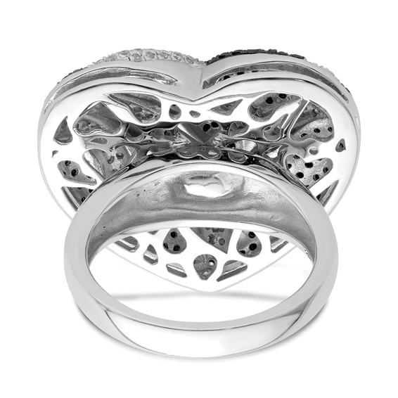 Sterling Silver Black & Clear CZ Brilliant Embers Heart Ring