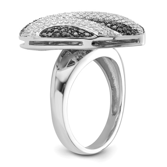 Sterling Silver Black & Clear CZ Brilliant Embers Heart Ring