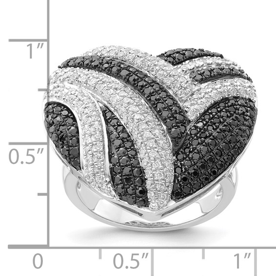Sterling Silver Black & Clear CZ Brilliant Embers Heart Ring