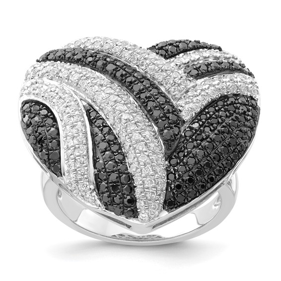 Sterling Silver Black & Clear CZ Brilliant Embers Heart Ring