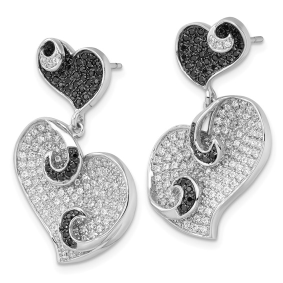 Sterling Silver & CZ Brilliant Embers Heart Post Dangle Earrings