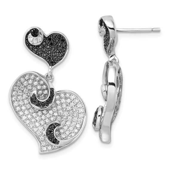 Sterling Silver & CZ Brilliant Embers Heart Post Dangle Earrings