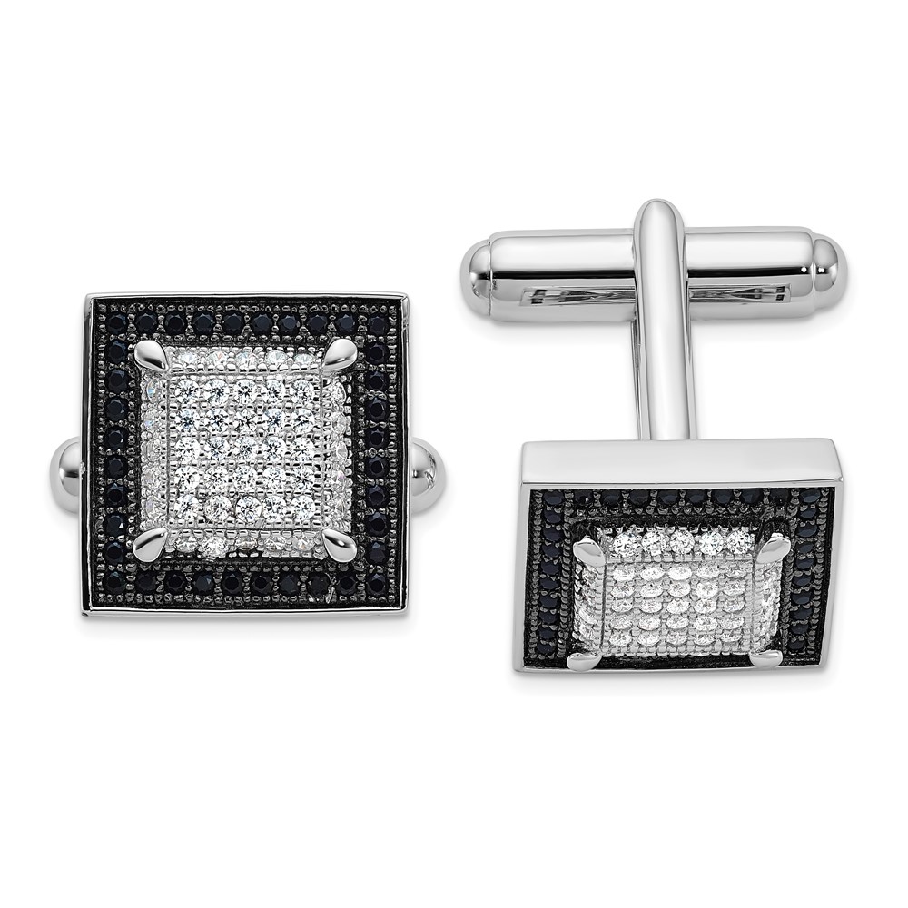 Brilliant Embers Sterling Silver Rhodium-plated 162 Stone Micro Pavé Black and White CZ Cuff Links