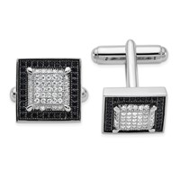 Brilliant Embers Sterling Silver Rhodium-plated 162 Stone Micro Pavé Black and White CZ Cuff Links view 1