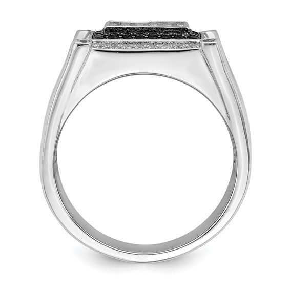 Brilliant Embers Sterling Silver Rhodium-plated 113 Stone Micro Pavé CZ Black and White Men's Ring
