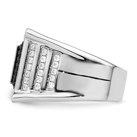 Brilliant Embers Sterling Silver Rhodium-plated 113 Stone Micro Pavé CZ Black and White Men's Ring