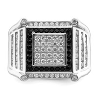 Brilliant Embers Sterling Silver Rhodium-plated 113 Stone Micro Pavé CZ Black and White Men's Ring view 5