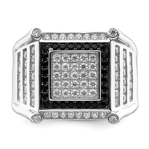 Brilliant Embers Sterling Silver Rhodium-plated 113 Stone Micro Pavé CZ Black and White Men's Ring