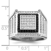 Brilliant Embers Sterling Silver Rhodium-plated 113 Stone Micro Pavé CZ Black and White Men's Ring view 4