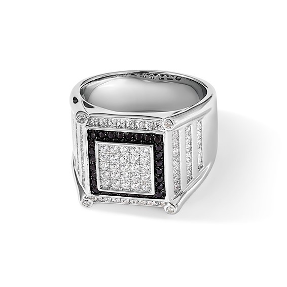 Brilliant Embers Sterling Silver Rhodium-plated 113 Stone Micro Pavé CZ Black and White Men's Ring