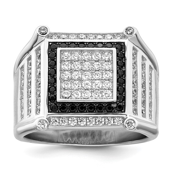 Brilliant Embers Sterling Silver Rhodium-plated 113 Stone Micro Pavé CZ Black and White Men's Ring