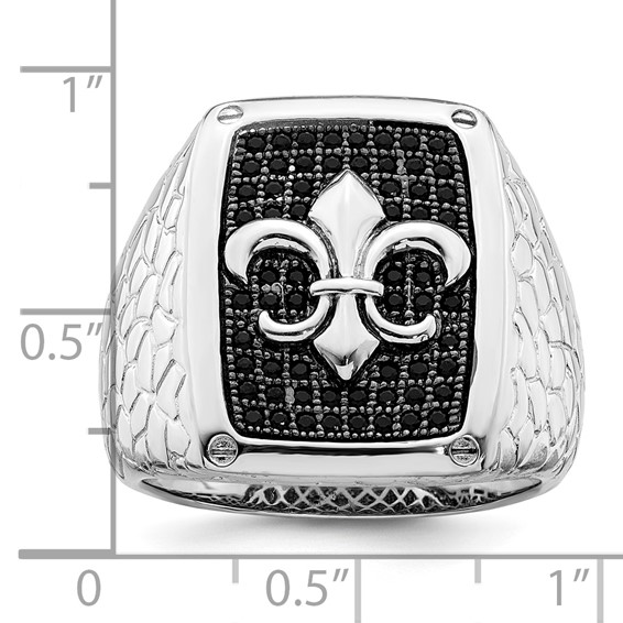 Brilliant Embers Sterling Silver Rhodium-plated 62 Stone Black Micro Pavé CZ Fleur De Lis Men's Ring