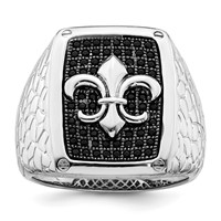 Brilliant Embers Sterling Silver Rhodium-plated 62 Stone Black Micro Pav‚ CZ Fleur De Lis Men's Ring view 1