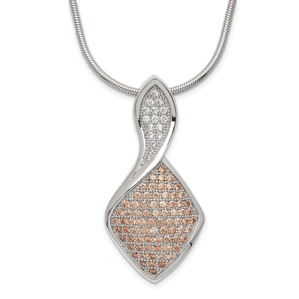 Sterling Silver Champagne & Clear CZ Brilliant Embers Necklace with Ext, 2"