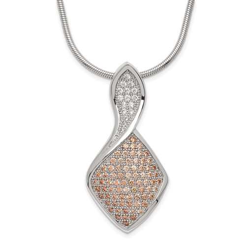 Sterling Silver Champagne & Clear CZ Brilliant Embers Necklace with Ext, 2"