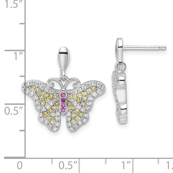 Sterling Silver Yellow, Pink & Clear CZ Brilliant Embers Butterfly Earrings